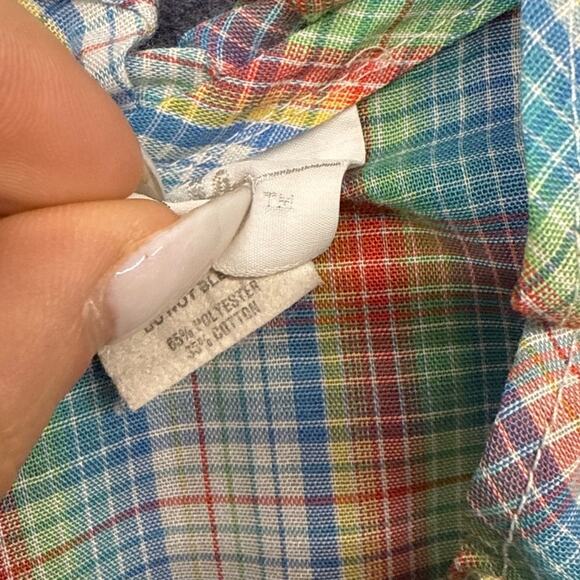 Vintage Shapely 80s Plaid Rainbow Ruffle 12 Blouse Farmer Garden Prairie Modest - Picture 6 of 7